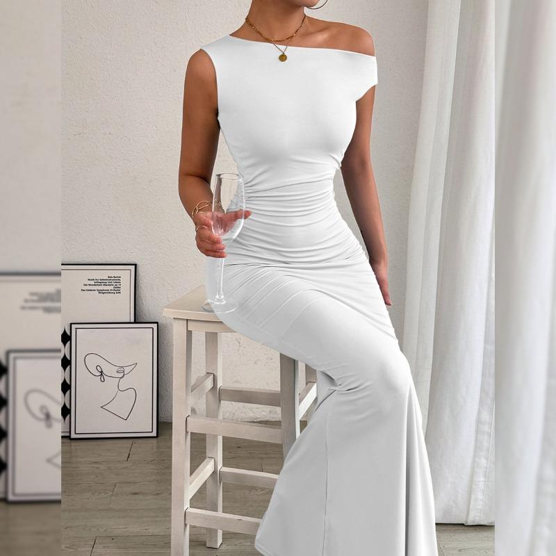 Women Sexy Mermaid Dress Off Shoulder Waist Ruched Sleeveless