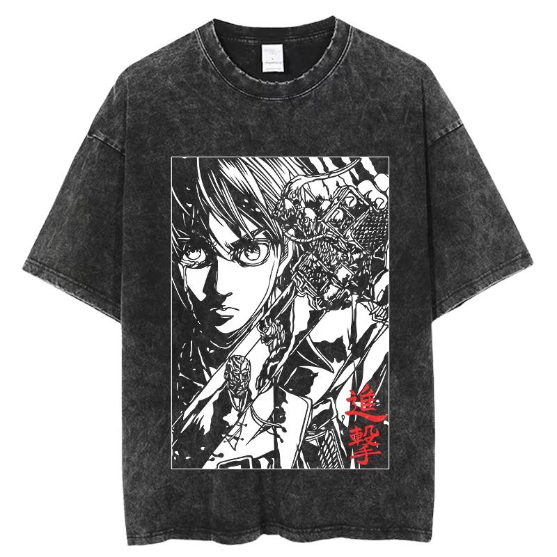 Anime Attack On Titan Koszulka Męska Hip Hop Streetwear Letnie Vintage Z Nadrukiem Koszulki Spierane Y2k Góry T-shirt