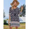 2025 Summer Short Sleeve Printed Women's A-line Dress Split Loose Casual Simple Vintage Party Floral Bohi Dresses Elegant Tassels Holiday Clothing
