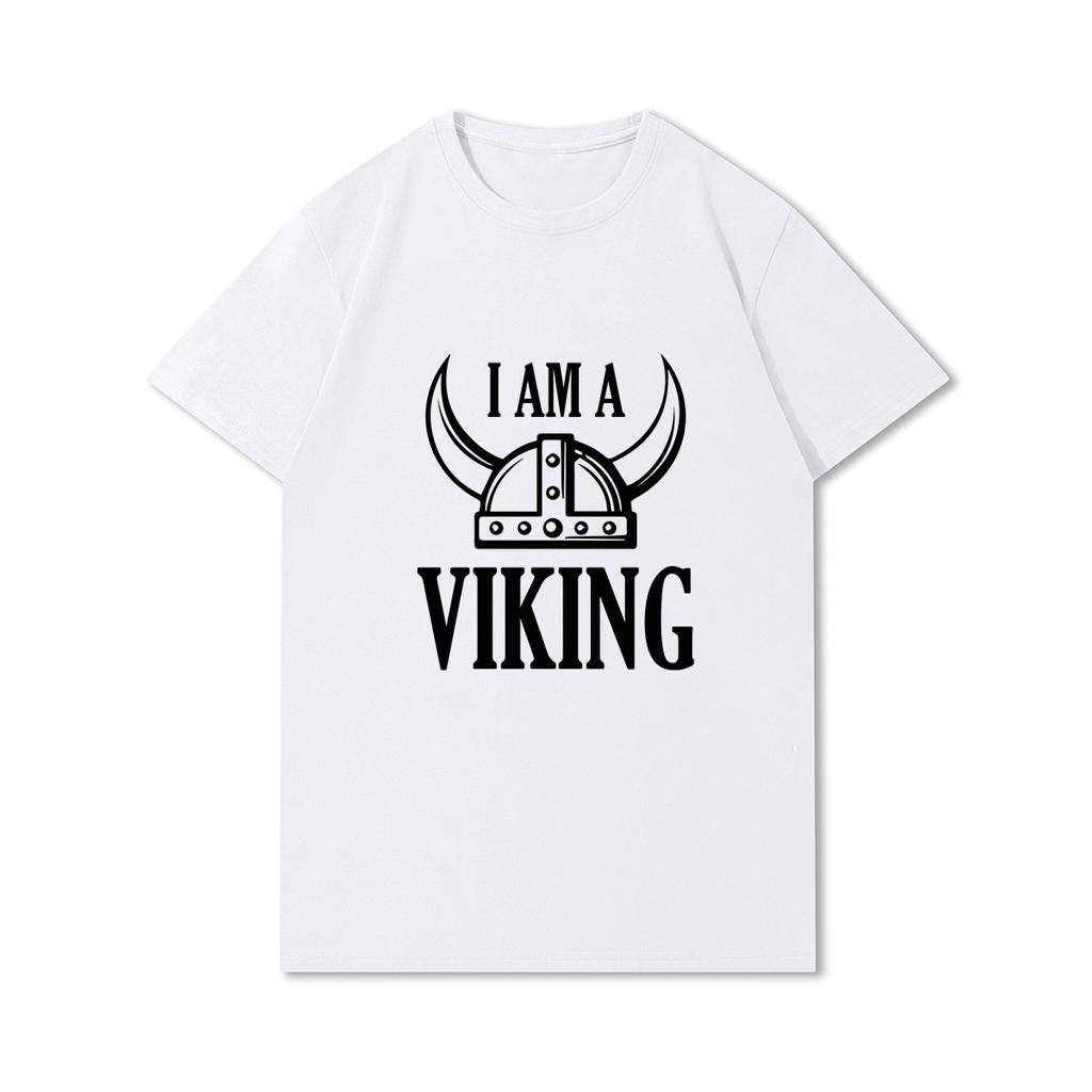 100% Cotton Summer Men T Shirts Viking Vintage Skull Beard with Headphone Printed Casual Top Tees