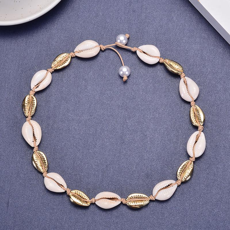 Gold alloy shell necklace, hand woven pearl short chain for women, gold-plated jewelry, Christmas gift, Stocking stuffers, Valentine's Day gift
