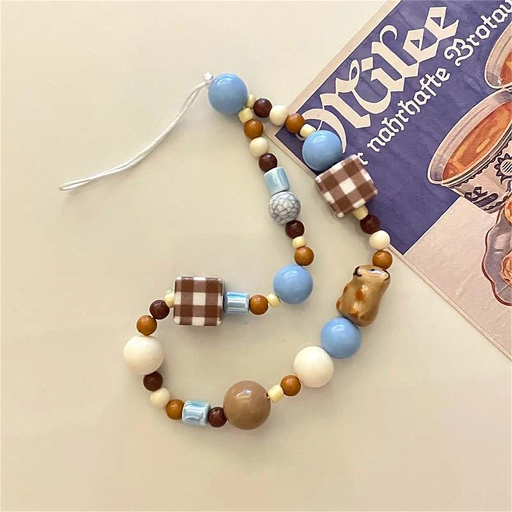 

Y2K Handmade Vintage Cell Phone Lanyard Cute Phone Charm Wrist Strap Keychain Brown Bear Bead Pendant For Girl Decor Rope Gift Other