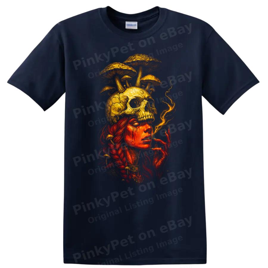 Skull Mushroom Witch Art T Shirt Dark Urban Streetwear Graphic Tee