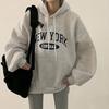 Fleece and thicker Korean version of niche casual hooded sweater women's ins lazy style design sense letter printing women's coat