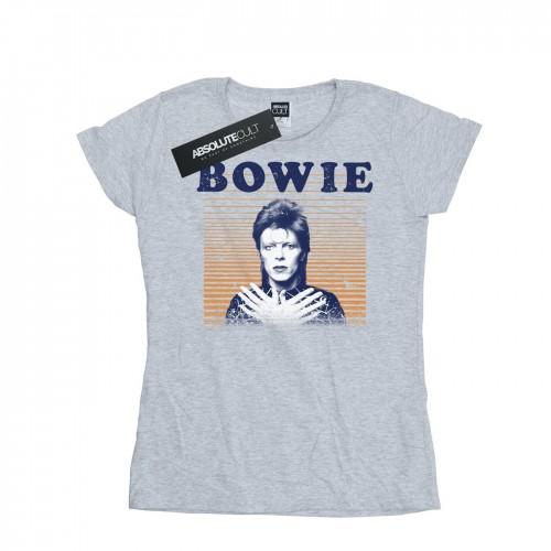 

David Bowie Womens/Ladies Orange Stripes Cotton T-Shirt білий