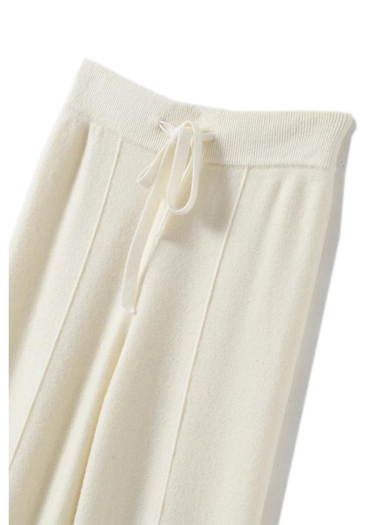 Women's High-Waist Wool Wide-Leg Pants - Autumn/Winter Floor-Length Knitted Casual Trousers