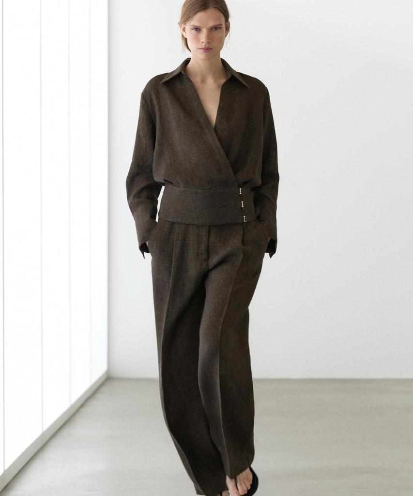 Masimodutti Melange Linen Pintuck Pants Set