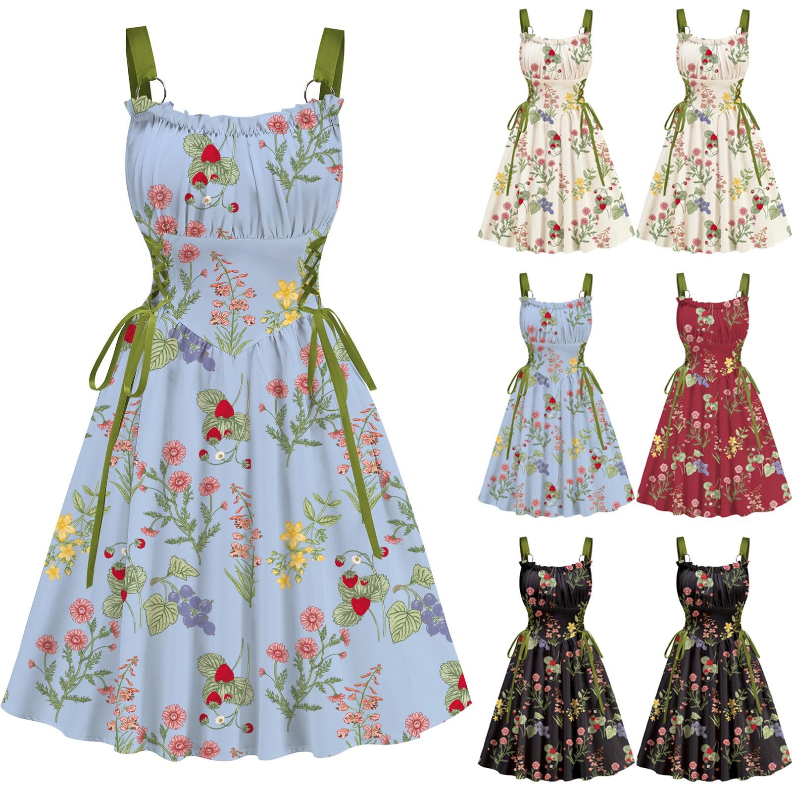 

Women s Sleeveless Sundresses Floral Dress For Women Elegant Control A-Line Dress With Drawstring M червоний