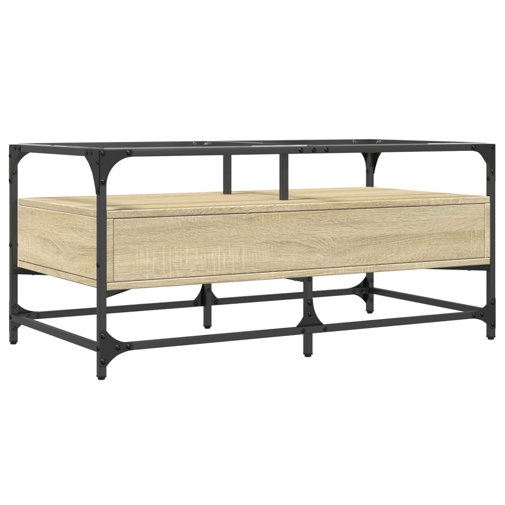Coffee Table with Glass Top Sonoma Oak Finish 98.5 X 50 X 45 Cm Steel