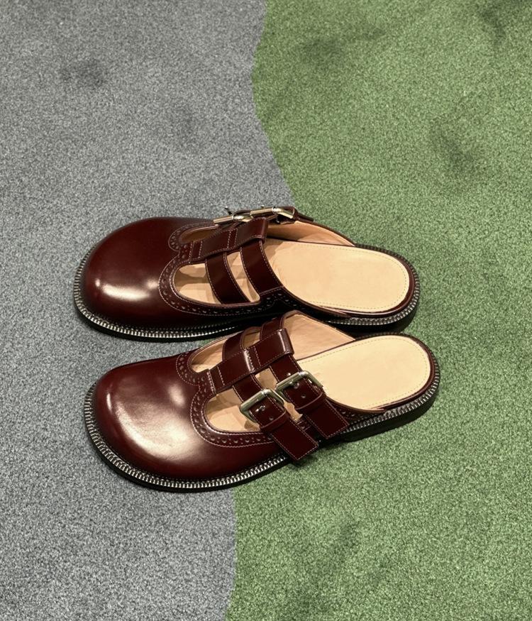 Fashion Woman Low Heels Round Toe Slippers Female Casual Slip on Metal Buckle Stap Slides Lady Outside Comfortable Gladiator Shoes