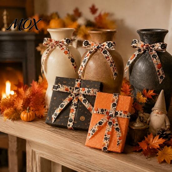Festliches Dekoratives Stoffband Halloween-Band, 5 Yards 5/8" Kürbis Spinnennetz Aufdruck für Geschenkverpackung Verpackung, DIY Kranz Schleife Bastelarbeiten,