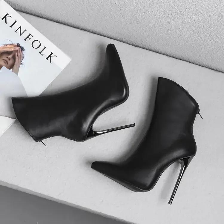 Fashion Size 34-48 Sexy Shoe 12cm High Heel Women Black Sexy Point Toe Ankle Boots Autumn Dress Shoes