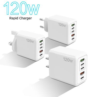 PD 120W Mobiles Ladegerät: 5V/2.4A Mehrfachport-Adapter mit PD und 3 USB für EU, USA und UK