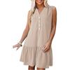 Women's Fashion Casual Sleeveless V-Neck Button Solid Color Dresses
