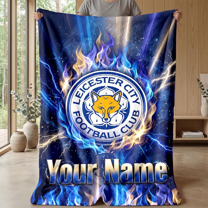 Couverture Flanelle Personnalisée Leicester City Nom Texte Logo Football Couverture Polaire Jetée Personnalisée Cadeau Spécial Pour Canapé Chambre Maison