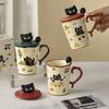 Niedliche Katze Keramiktasse Becher mit Deckel und Löffel für Mädchen mit hochwertigem Design Nische Büro Wasserbecher