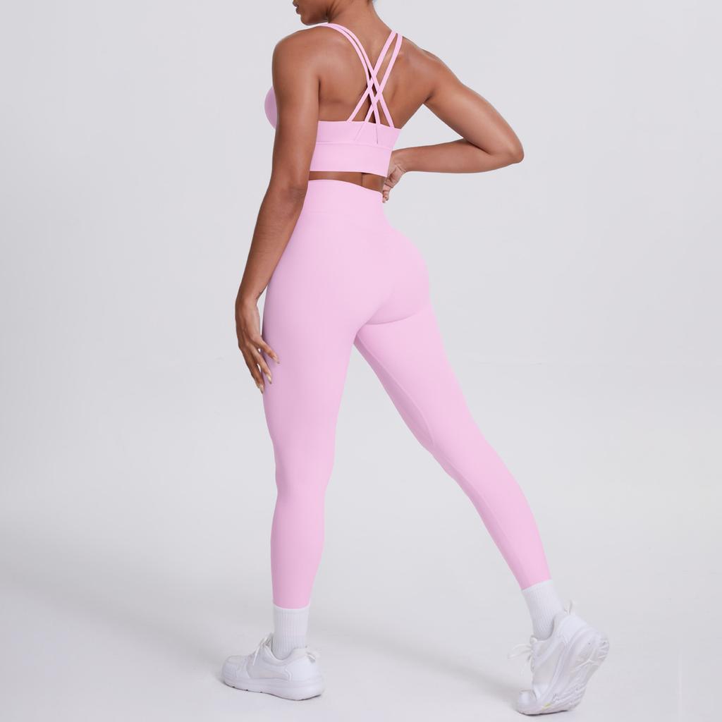 Nude Brushed Cross Back Bra, Casual Sports, Hip Lifting Pants, Fitness Yoga Suit, Two-piece Set