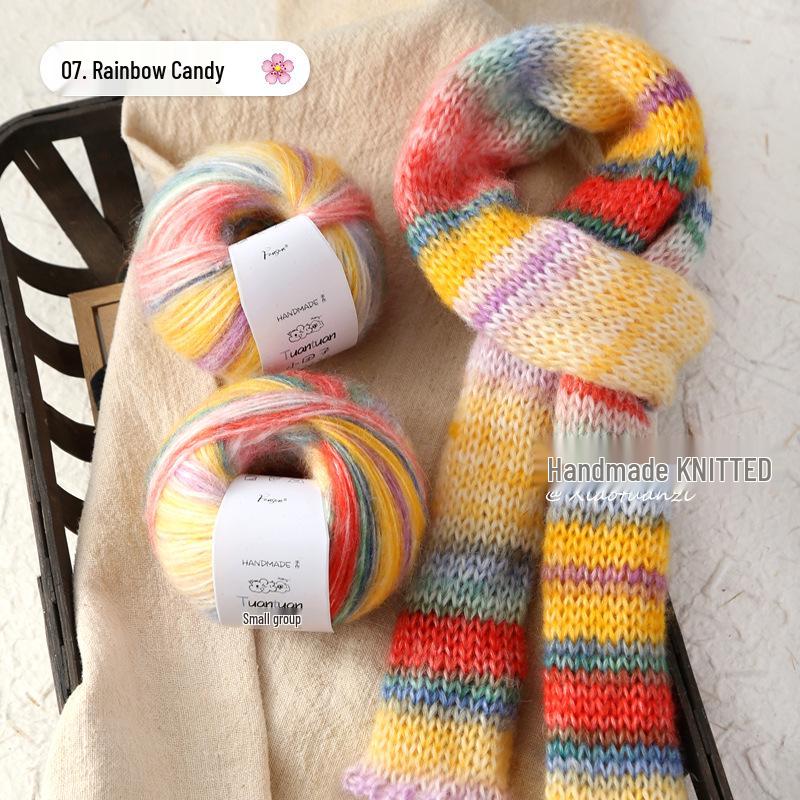 Silk Gradient Rainbow Mohair Yarn Pack for Hand-knitted Scarf/Shawl