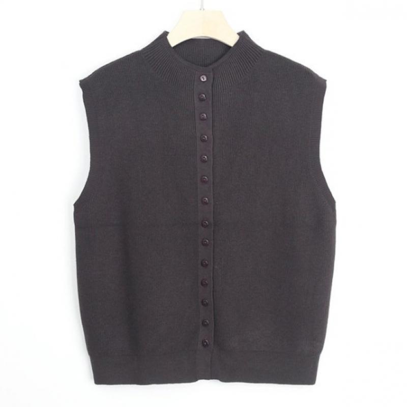 Shop   Womens Roundneck Buttoned Fine Rib Layered Knit Vest Black Dgb Wvs260066