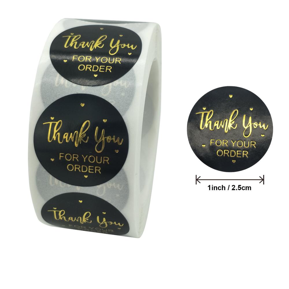 Black Label Stickers Foil Thank You Stickers 1'' 500pcs Taste Business Order Home Hand Made Labels Wedding Envelope Seals