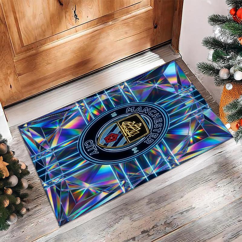 Manchester City Printed Flannel Area Rug Non Slip Soft Polyester Floor Carpet Indoor Decor Mat for Bedroom Living Room Sofa