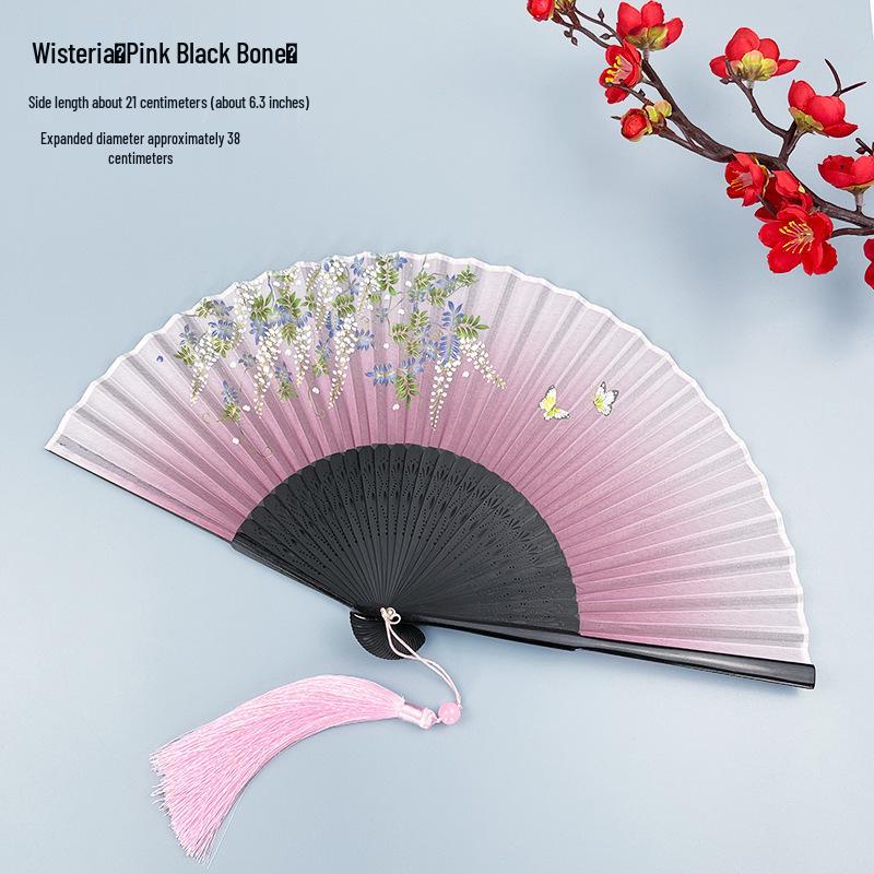 Portable Ancient Chinese Bamboo Folding Fan for Hanfu & Qipao - Gardenia Design