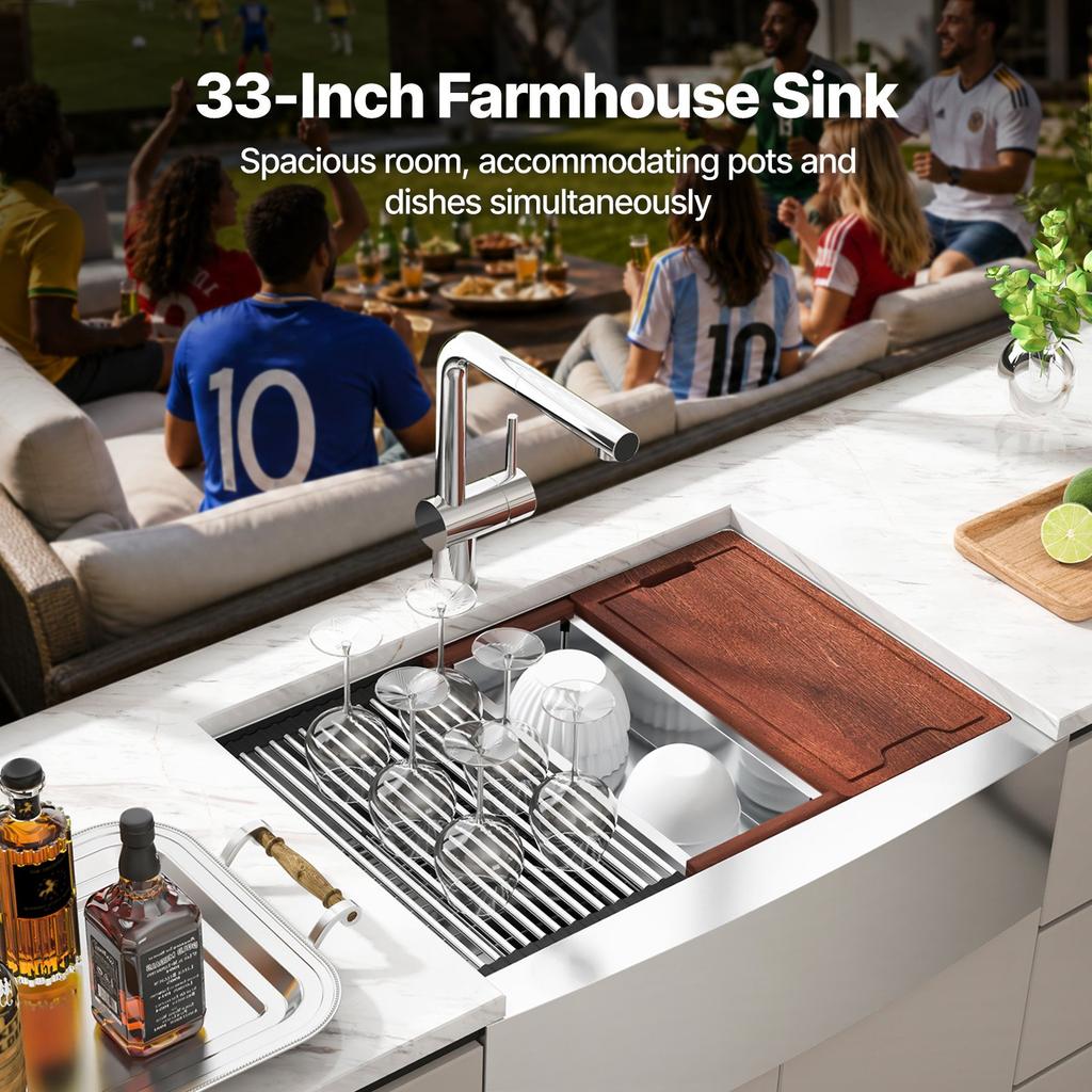 VEVOR Farmhouse Kitchen Sink, 304 Stainless Steel Drop-In Sinks, Top Mount Single Bowl Basin with Ledge & Accessories