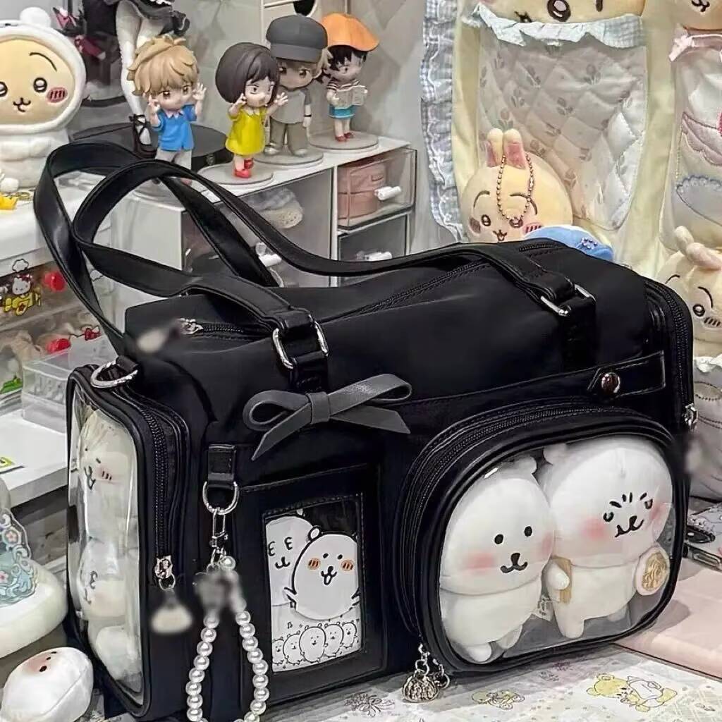 Y2K New Bow Ita Shoulder Bags Sweet Girl Transparent Bag Large Capacity Comic Exhibition Crossbody Bag Cute DIY Display Handbags