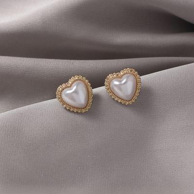 Orecchini a perno cuore in pizzo argento S925 - Design pendente a cuore coreano confortevole per dormire per donne