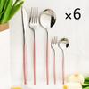 6People Gold Cutlery Set Mirror Stainless Steel Dinnerware Set Knife Cake Fork Tea Spoon Silverware Flatware Party Western Kitchen Tableware