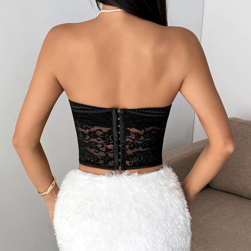 New High-end Spice Girl Slim-fit Personalized Water Drop Chest Lace Splicing Tube Top R