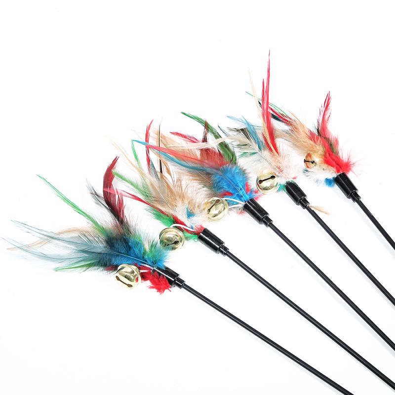Colorful Feather Cat Teaser Stick with Packaging, Cat Toy