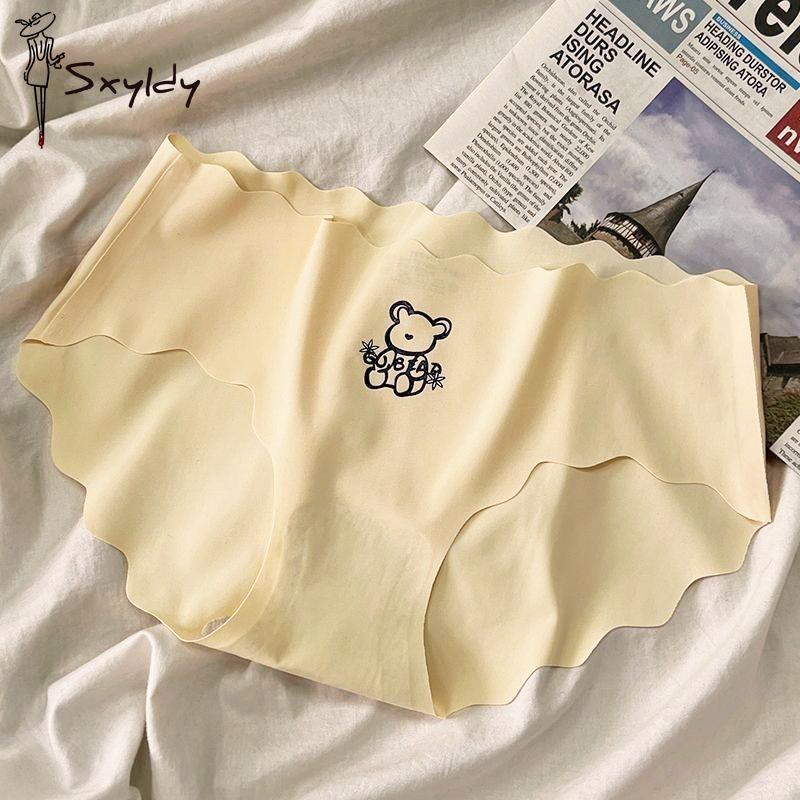 Dünnes Höschen aus Eisseide mit Bären-Aufdruck, keine Spuren, atmungsaktives Damenhöschen