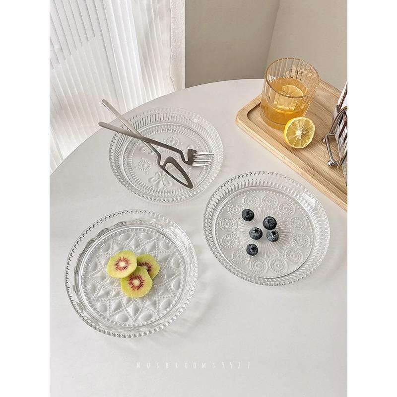 Ins Wind Sunflower French Vintage Relief Glass Fruit Plate Home Premium Cake Plate Tableware Dessert Afternoon Tea Dim Sum Plate