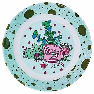 [R1187] - Melamin tiefer Teller 'Saperlipopette' türkis rosa (Kaktus) - 19x5 cm