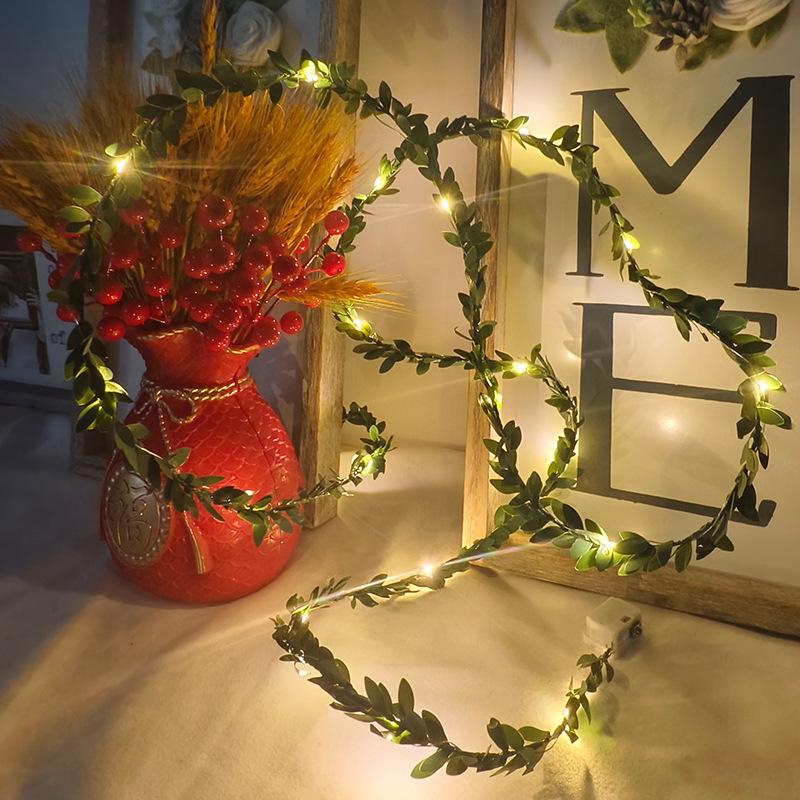 LED Solar Rose Flower String Lights with Green Leaf Vine for Romantic Indoor/Outdoor Decor