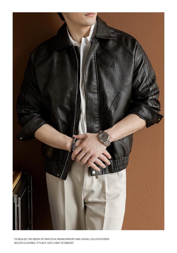Spring & Autumn Men's Trendy PU Leather Motorcycle Jacket: Handsome, Casual, Loose Fit, Plus Size