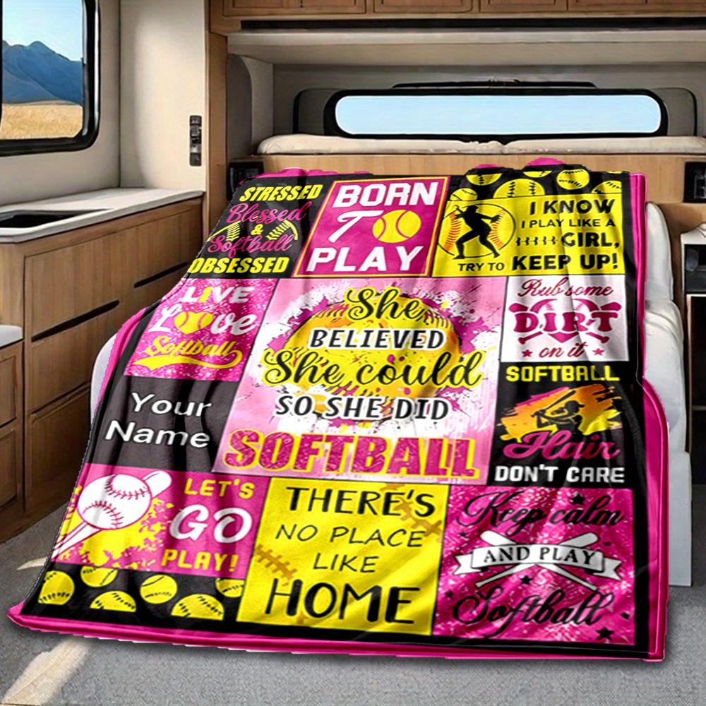 Softball Player Sunflower Blanket Personalized Name Soft Comfortable Stylish Blanket Car Blanket Perfect For Travel Camping Outdoor Home Suitable For
