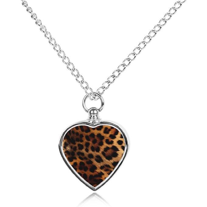 Colar Urna Estampa Animal Leopardo para Cinzas Pingente de Coração Joia Colar Memorial Cremação de Animais de Estimação, estilo