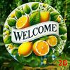 Metal Tin Sign Lemon Autumn Leaves Welcome Home Wall Decor