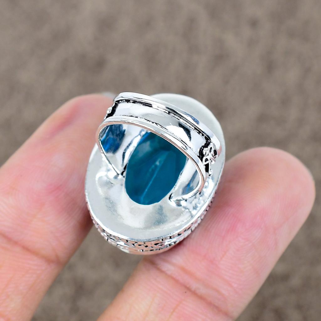 Blue Topaz Genstone Handmade 925 Sterling Silver Jewelry Ring Size 6.5 KKG-481