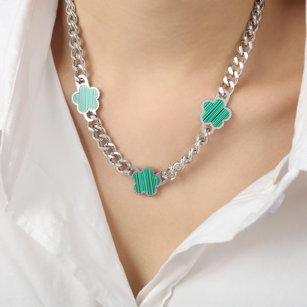 

Ожерелье с инкрустацией из пяти листьев и цветка, титановая сталь, покрытая 18-каратным золотом, толстый браслет-цепочка, комплект ювелирных изделий