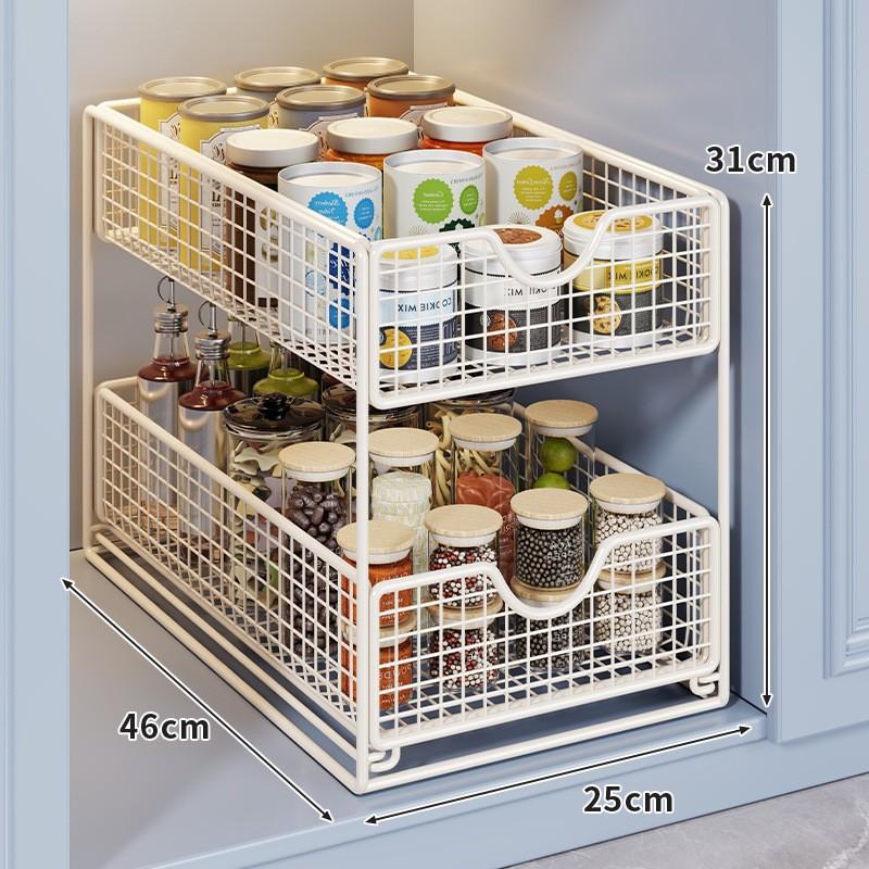 Pull-Out Cabinet Organizer Shelf Kitchen Sink Pantry Snacks Spices Storage Adjustable Multi-Layer Drawer Rack