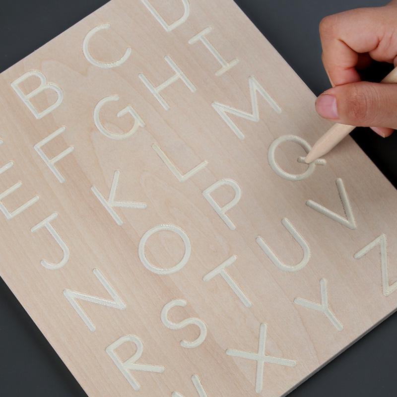 Montessori Wooden Toy: Double-Sided Grooved Calligraphy & Letter Number Board for Early Childhood Education