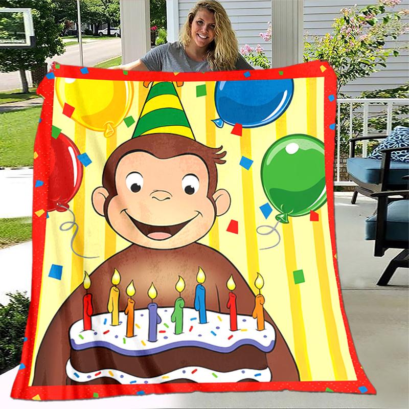 1pc Blanket Curious George Print Design, Lightweight Blanket for Sofa, Bed- Soft &Warm, Gift for All Seasons like Christmas, Halloween