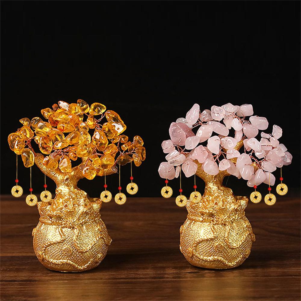Árvore da sorte Riqueza Árvore de cristal amarelo Ornamentos de árvore de dinheiro natural Estilo Bonsai Riqueza Sorte Feng Shui Ornamentos Artesanato
