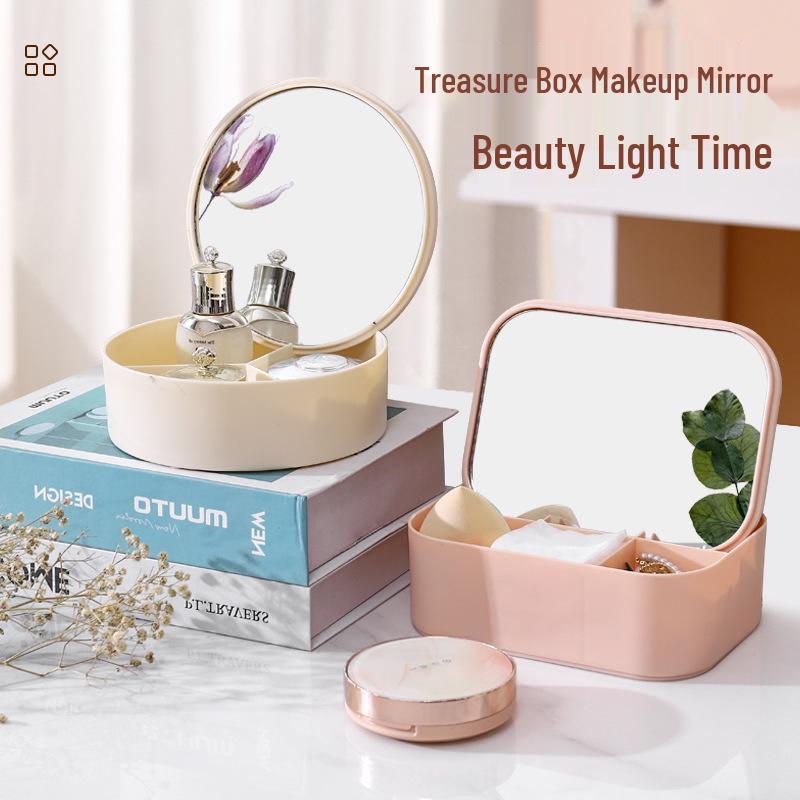 Creative Makeup Mirror with Storage Box – Cute, High-Definition Princess Mirror for Dorm or Dressing Table