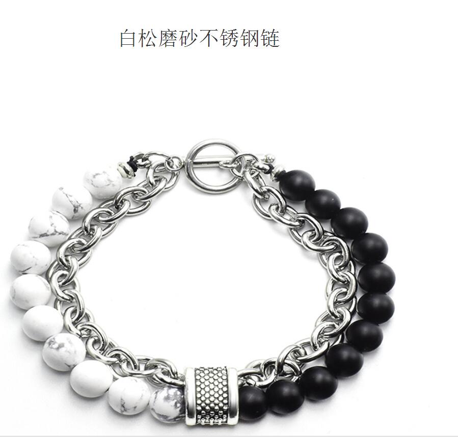 Natural Map Stone Men's Beaded Bracelet for Women Stainless Steel Bracelets Male Jewelry Tiger Eye Bracelet