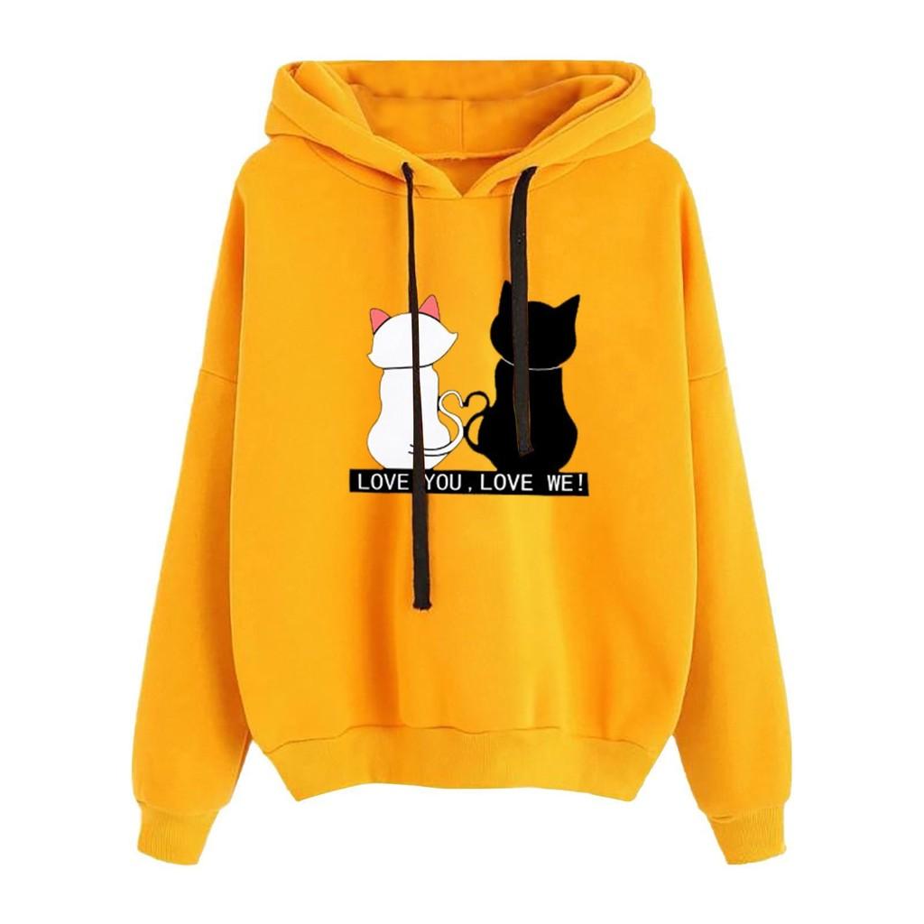 Cartoon Print Hoodie For Women With Polyester Thick Warmth For Winter Casual Wear
