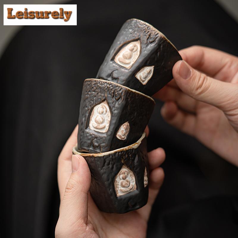 Teetasse aus Steinzeug im Wabi-Sabi-Stil, handgefertigt, Dunhuang-Buddha-Tasse, Retro-Meistertasse, Chazhan-Keramik, Kaffeetasse, Kung-Fu-Teeservice, Geschenke